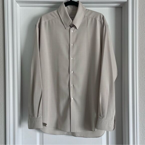 Armani Collezioni Smooth Knit Button Front Shirt Mud Size L Quiet Luxury - Picture 2 of 10